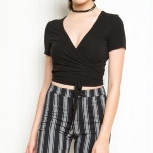 Brandy Melville Black Wrap Top